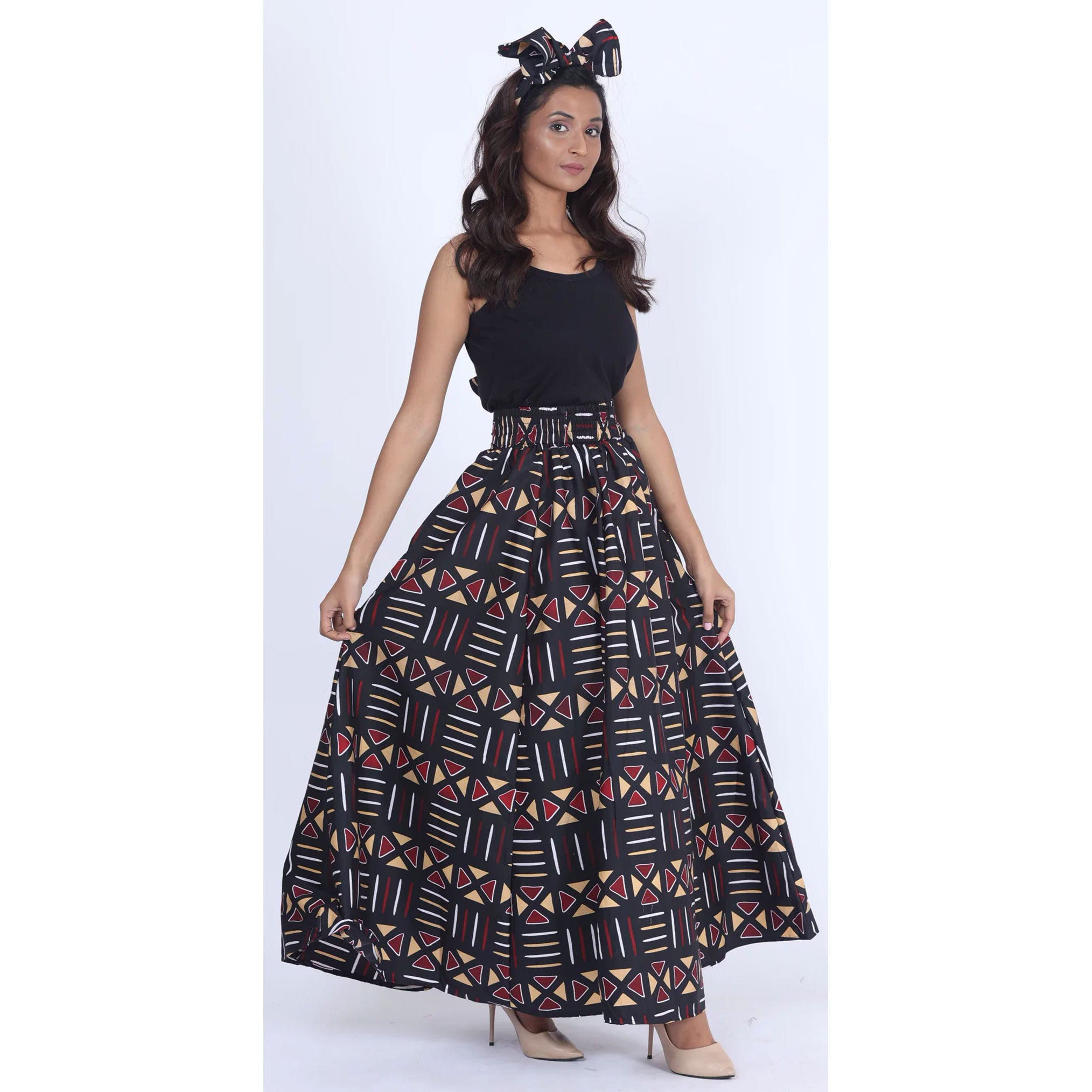Women's Printed 8 Panel Maxi Skirt with Headwrap -- OM-40R