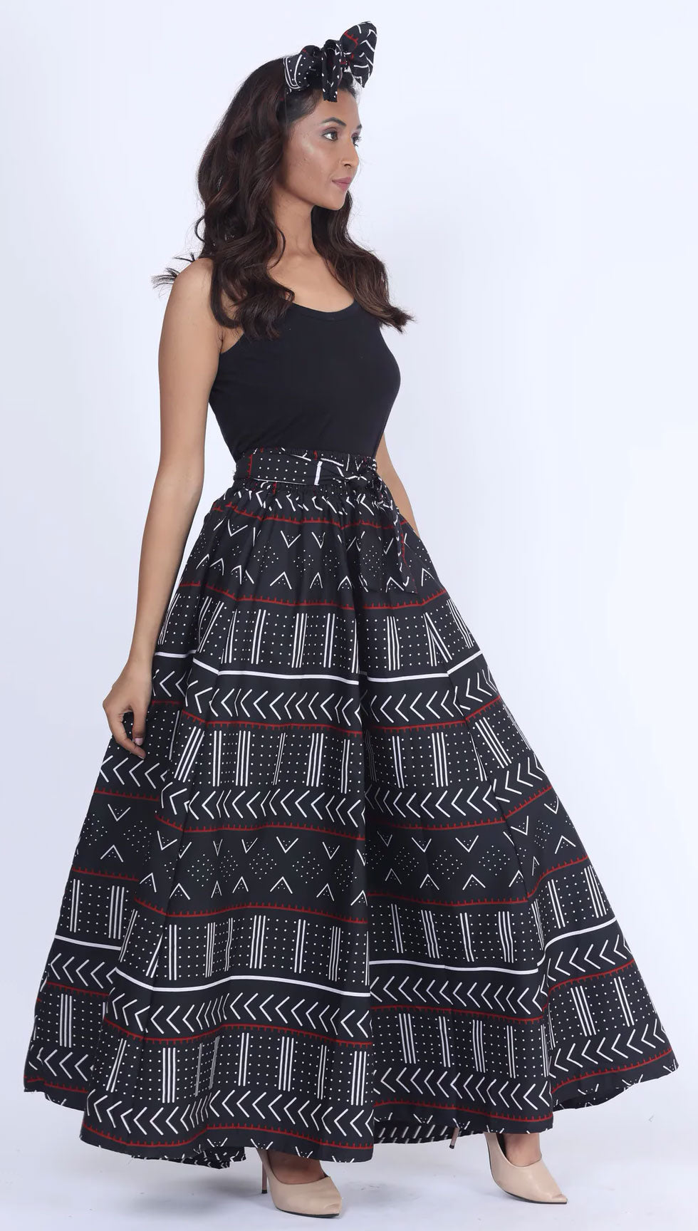 Women's Printed 8 Panel Maxi Skirt with Headwrap -- OM-40R