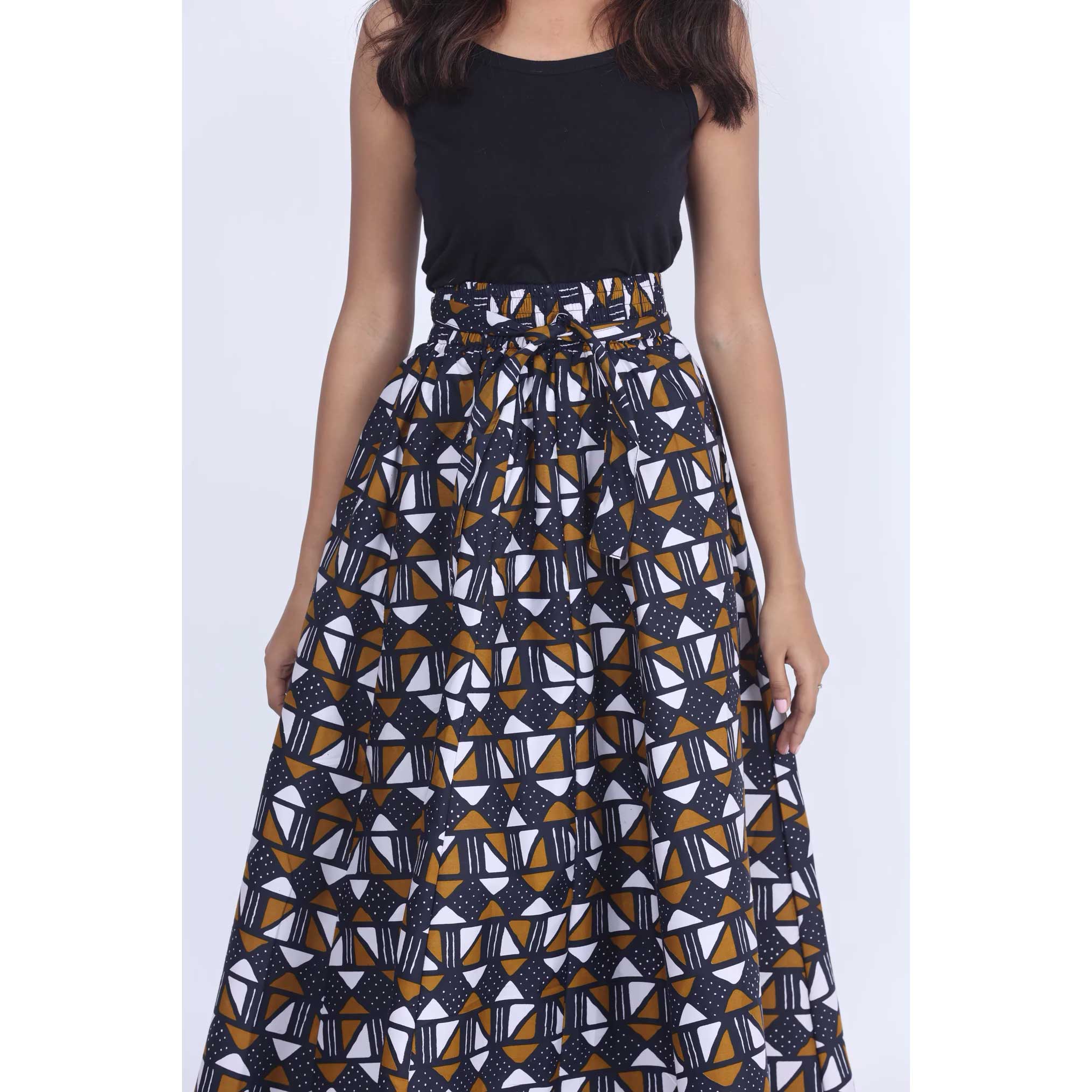 Women's Printed 8 Panel Maxi Skirt with Headwrap -- OM-40R