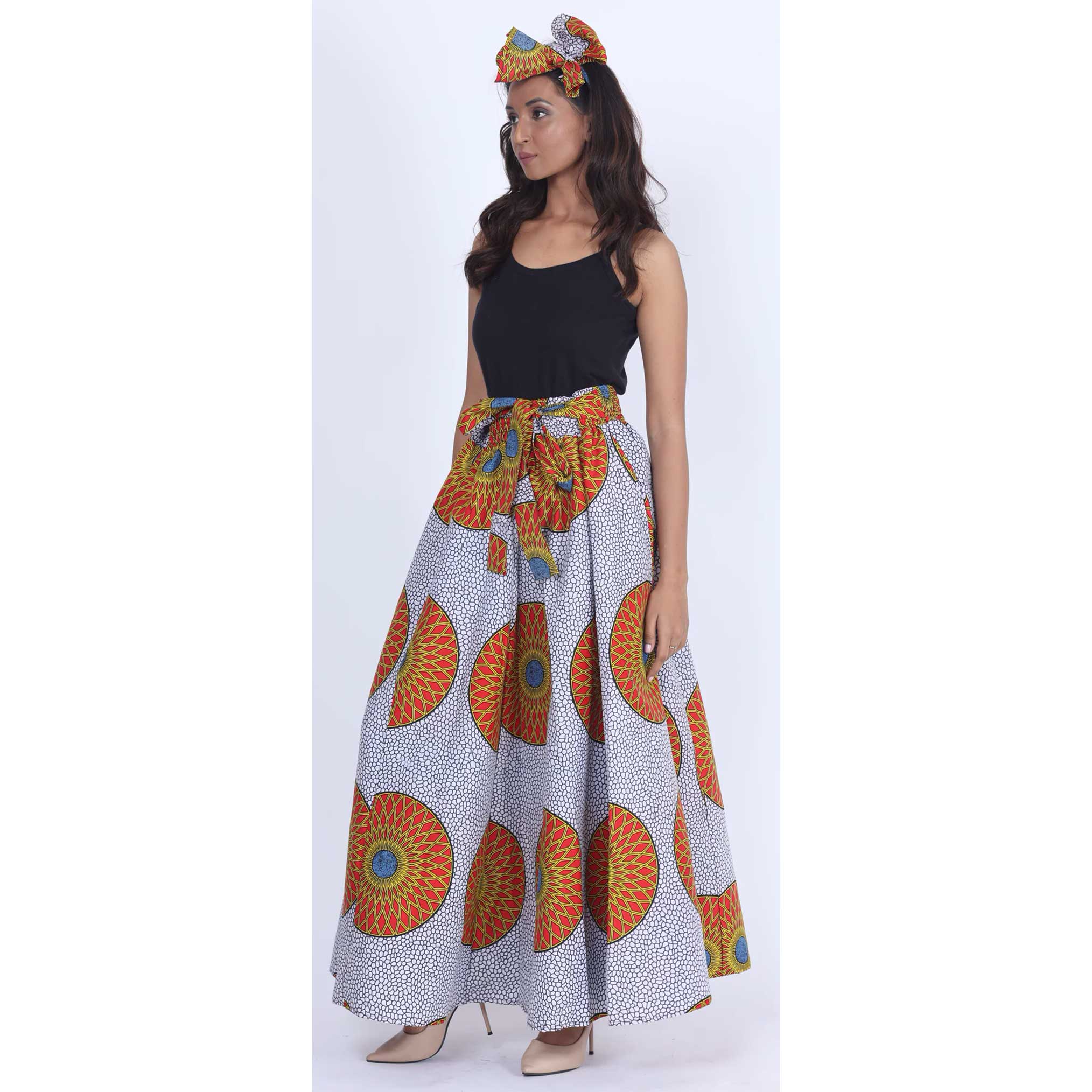Women's Printed 8 Panel Maxi Skirt with Headwrap -- OM-40R