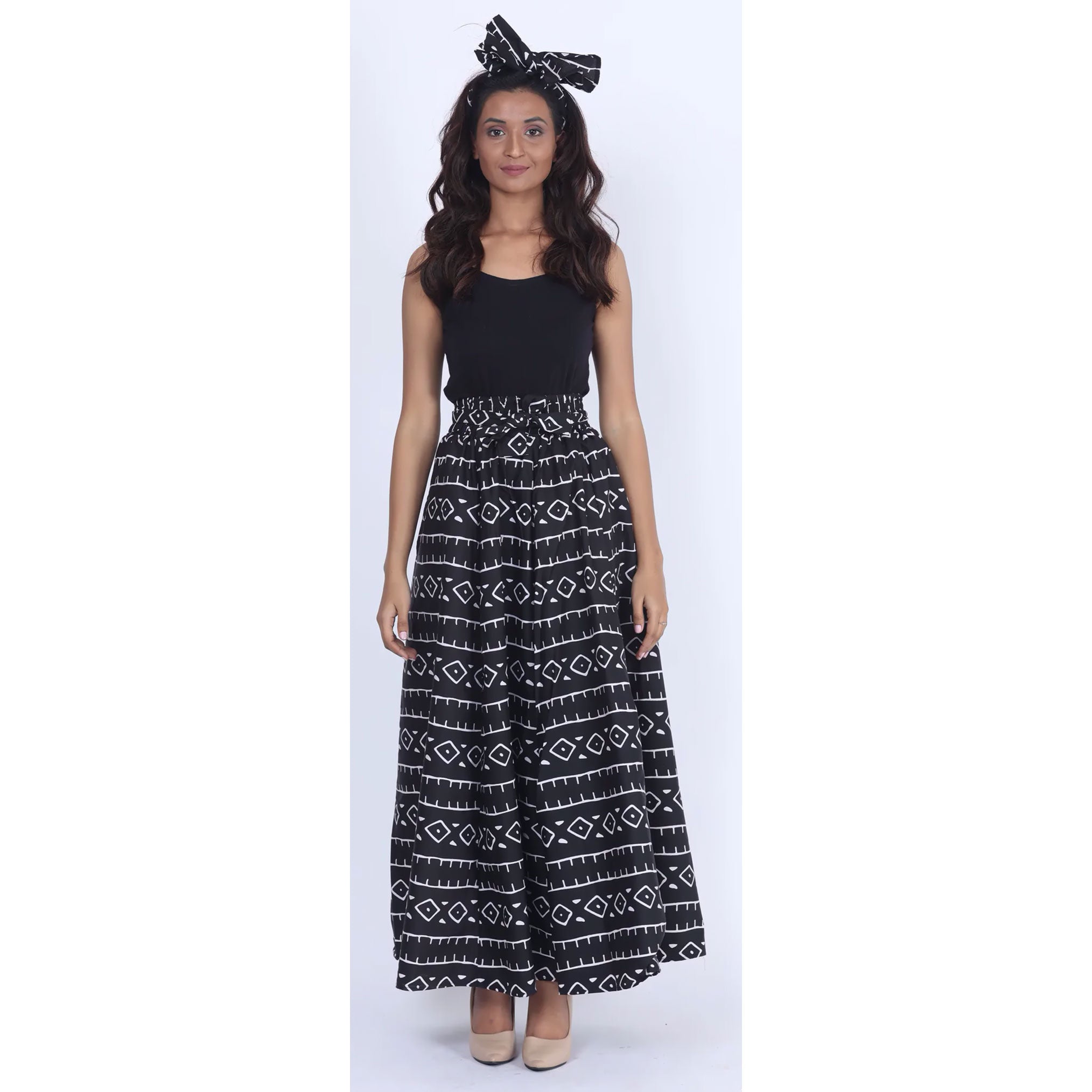 Women's Printed 8 Panel Maxi Skirt with Headwrap -- OM-40R