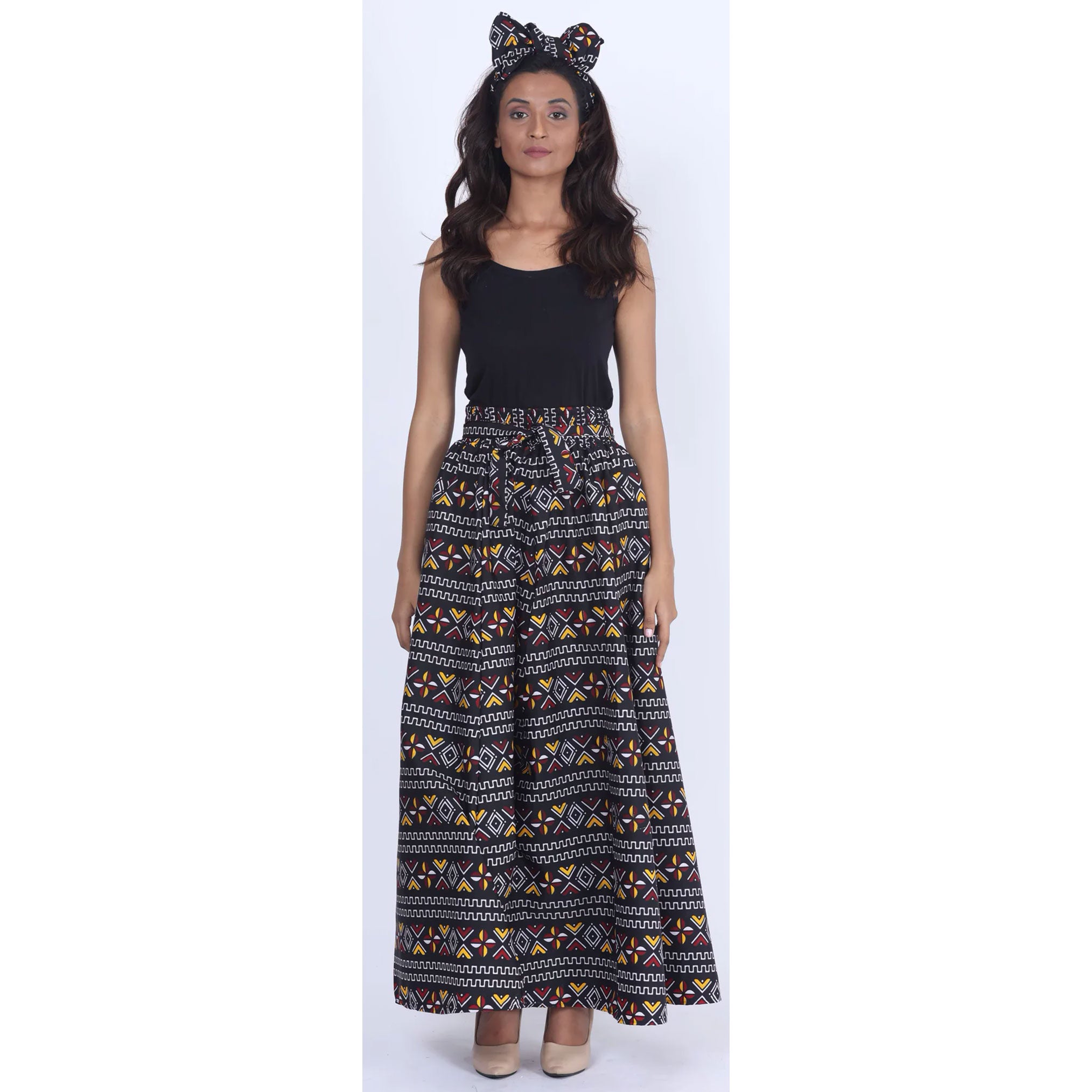 Women's Printed 8 Panel Maxi Skirt with Headwrap -- OM-40R