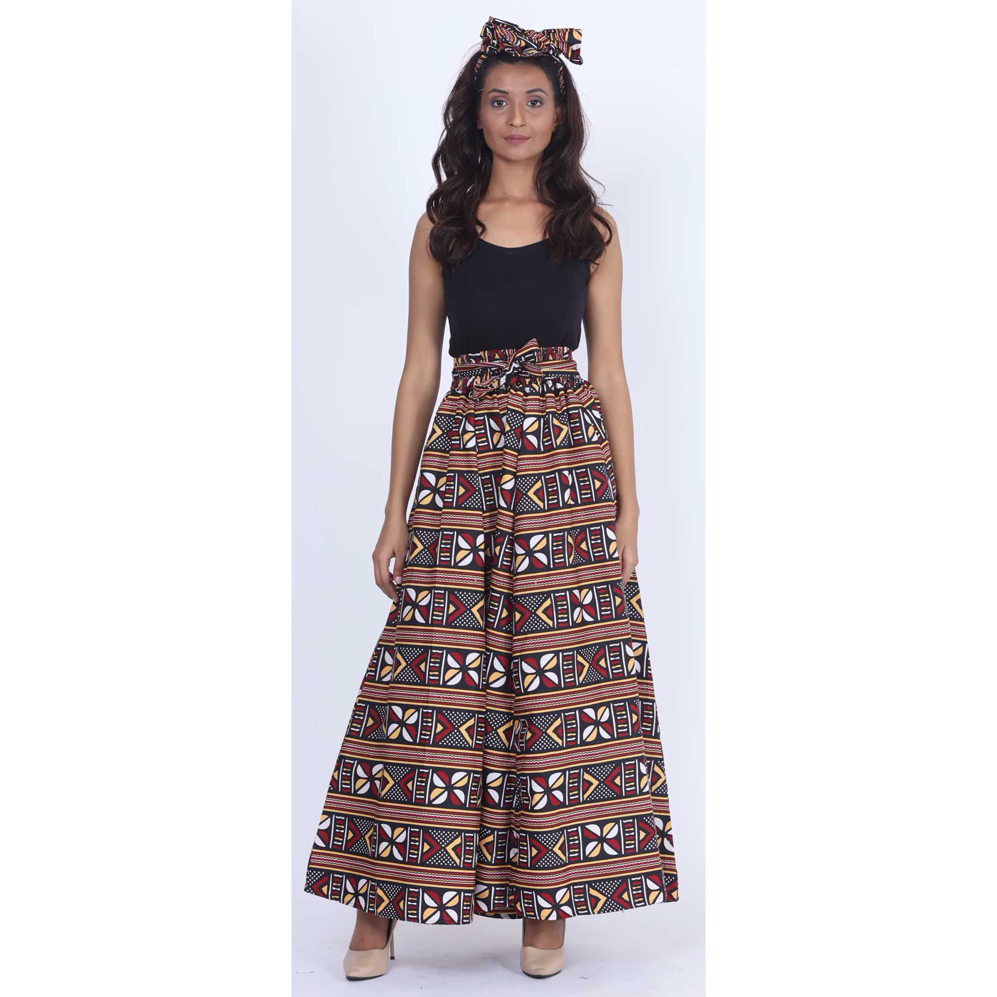 Women's Printed 8 Panel Maxi Skirt with Headwrap -- OM-40R