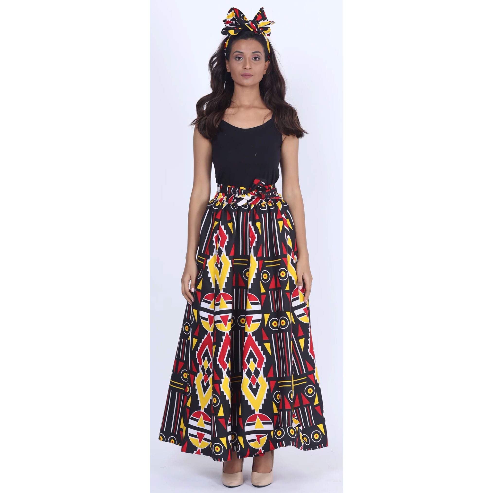 Women's Printed 8 Panel Maxi Skirt with Headwrap -- OM-40R