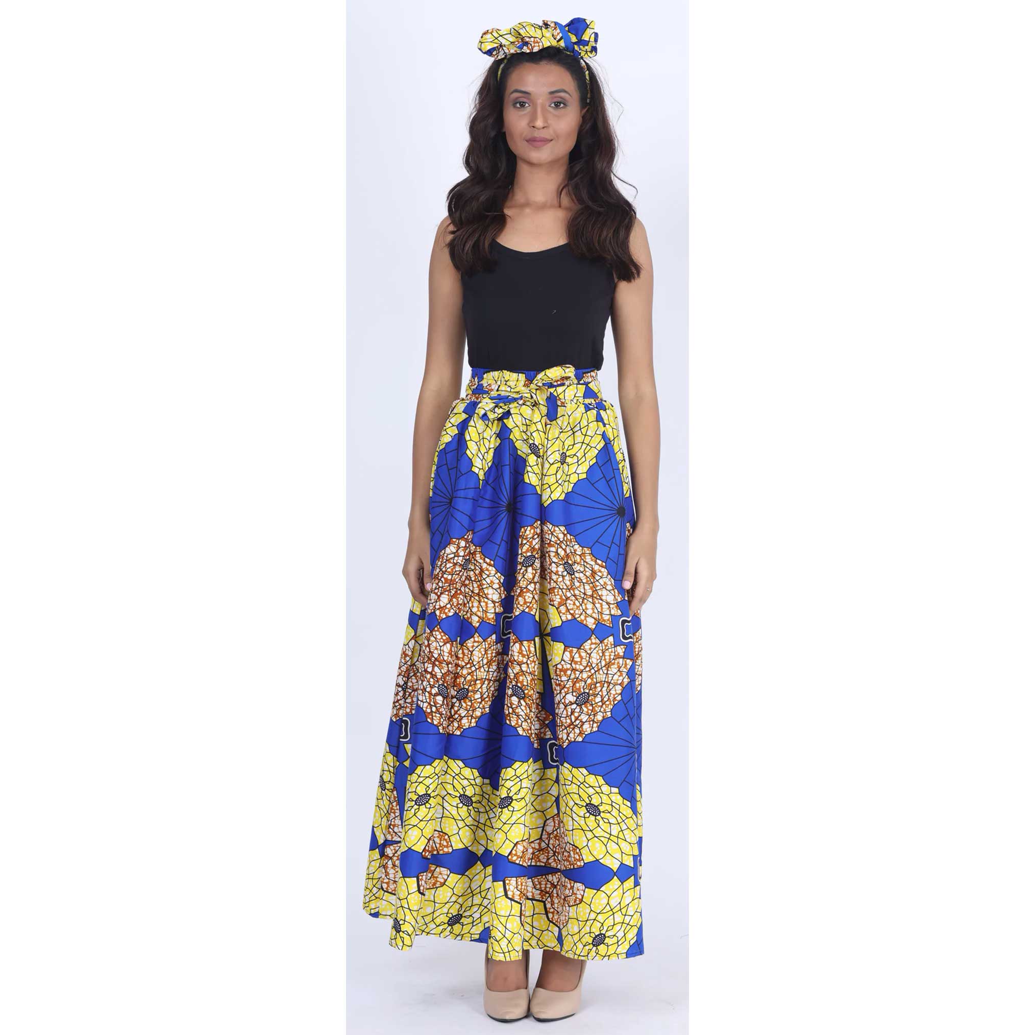 Women's Printed 8 Panel Maxi Skirt with Headwrap -- OM-40R
