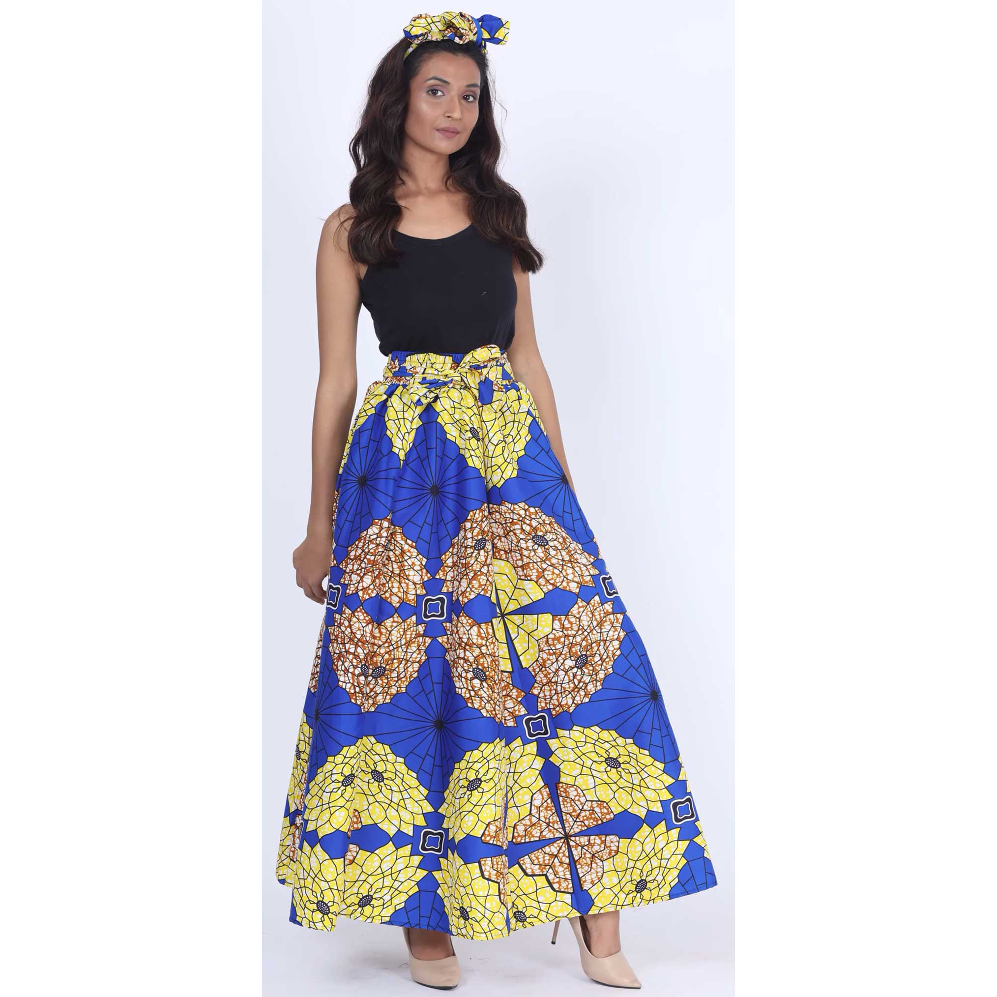 Women's Printed 8 Panel Maxi Skirt with Headwrap -- OM-40R