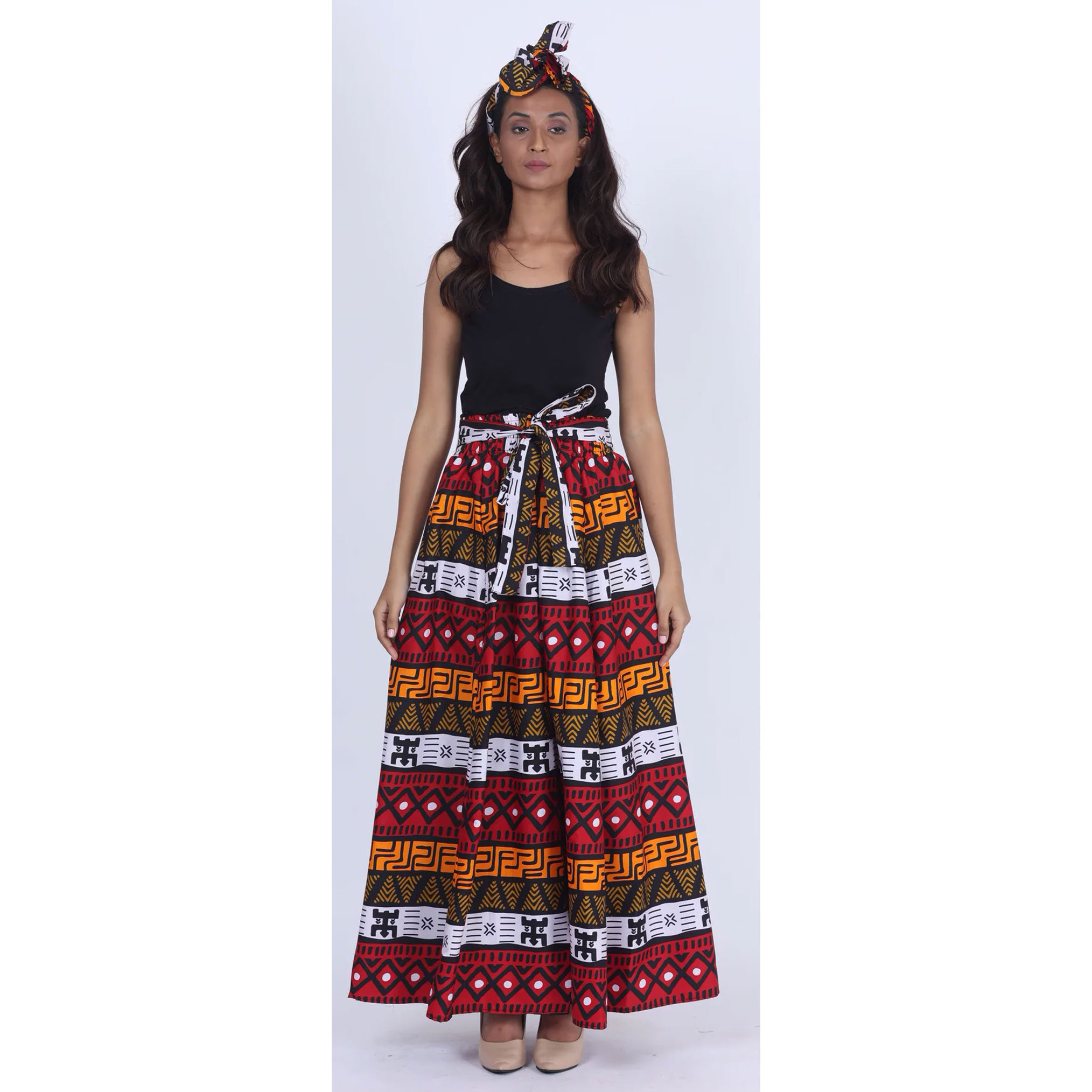 Women's Printed 8 Panel Maxi Skirt with Headwrap -- OM-40R