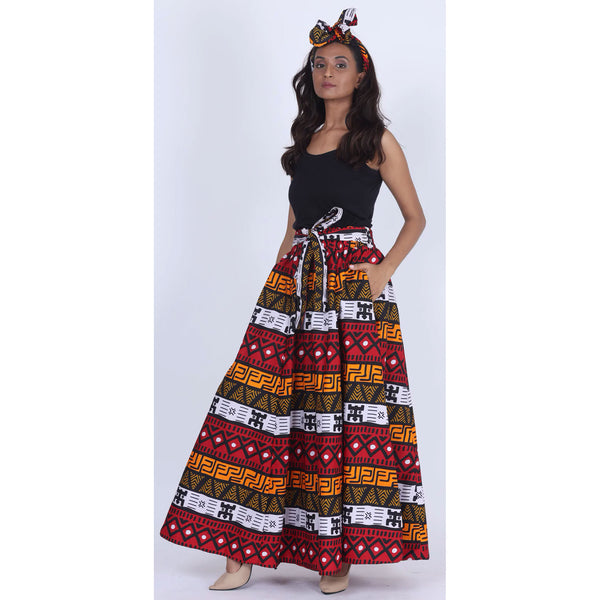 Women's Printed 8 Panel Maxi Skirt with Headwrap -- OM-40R