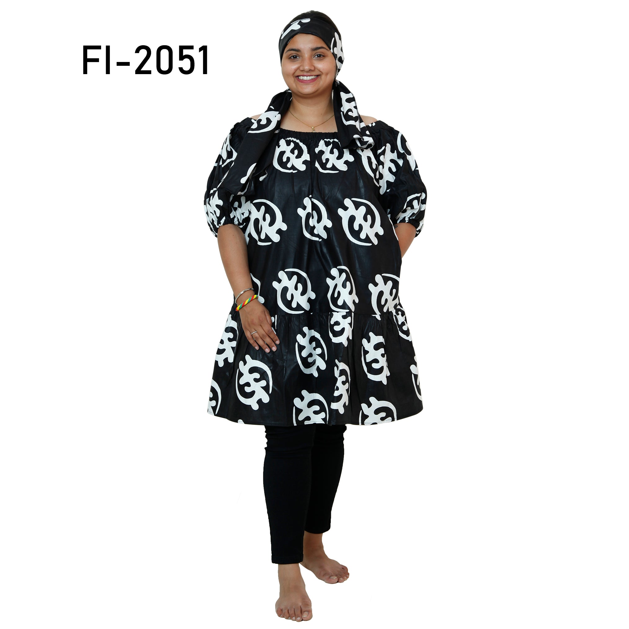 Women's African Print Short Sleeve Off Shoulder Dress - FI-2051