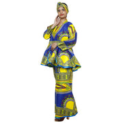 African Women's Dashiki Long Sleeve Peplum Skirt Set -- FI-3009D