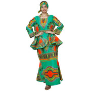 African Women's Dashiki Long Sleeve Peplum Skirt Set -- FI-3009D
