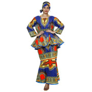 African Women's Dashiki Long Sleeve Peplum Skirt Set -- FI-3009D