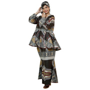 African Women's Dashiki Long Sleeve Peplum Skirt Set -- FI-3009D