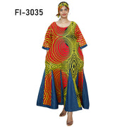 Women's Printed and Denim Long Sleeve Maxi Dress -- FI-3035