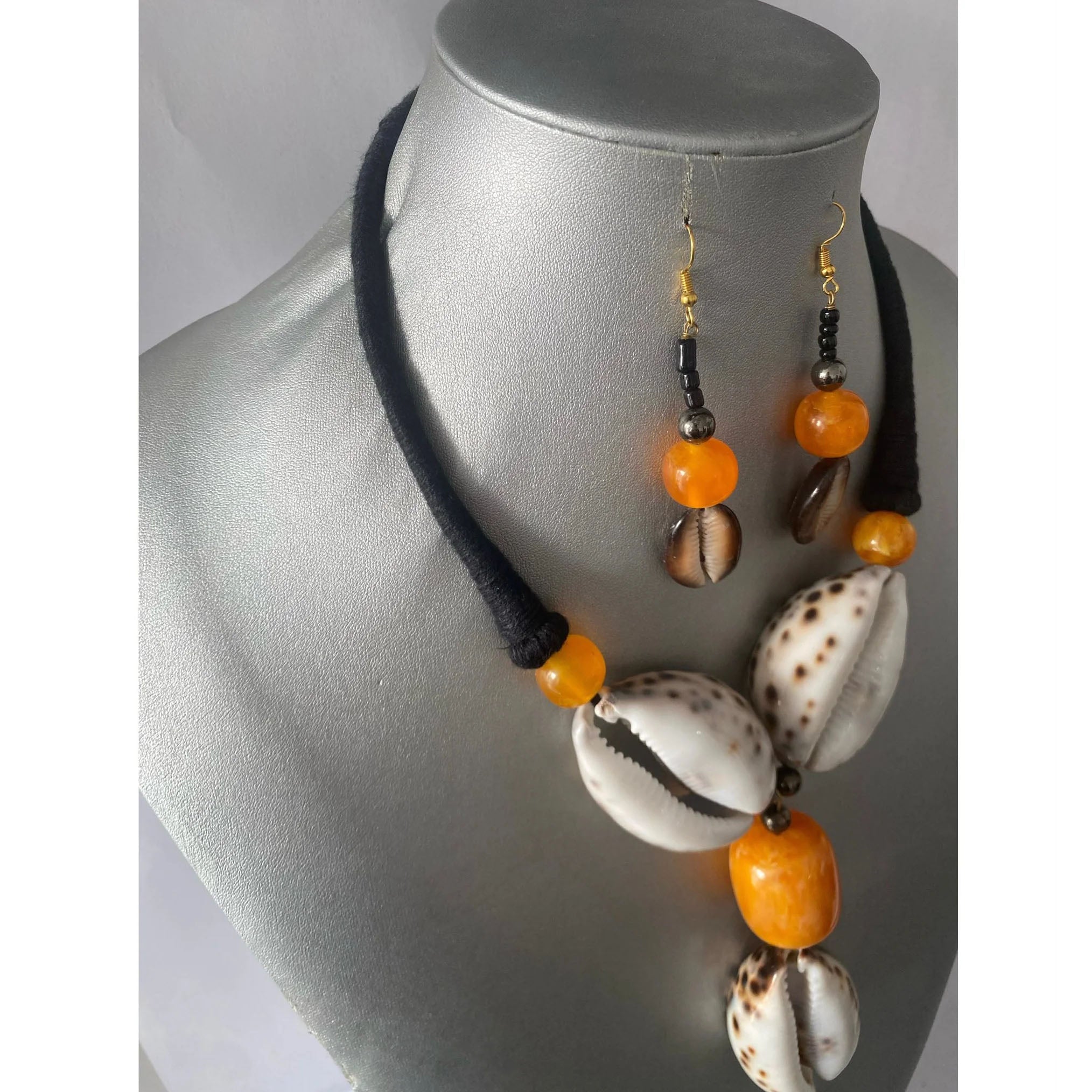 African Cowrie Shell and Gemstone Necklace Set 