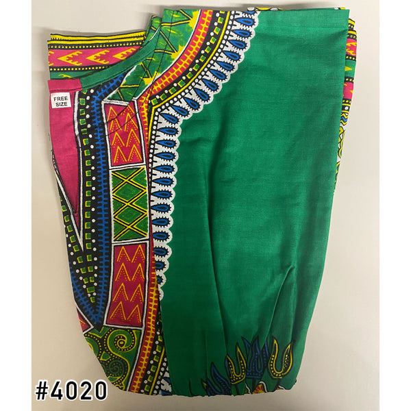 African Girl's Dashiki Drawstring Short Sleeve Short Dress #4020