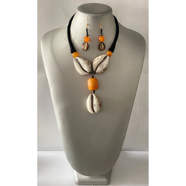 African Cowrie Shell and Gemstone Necklace Set 