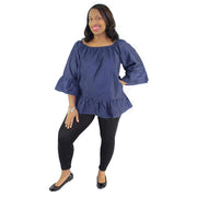 Women's Denim Peplum Top With Long Sleeves - FI-D2001