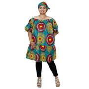 Women's African Print Short Sleeve Off Shoulder Dress - FI-2051