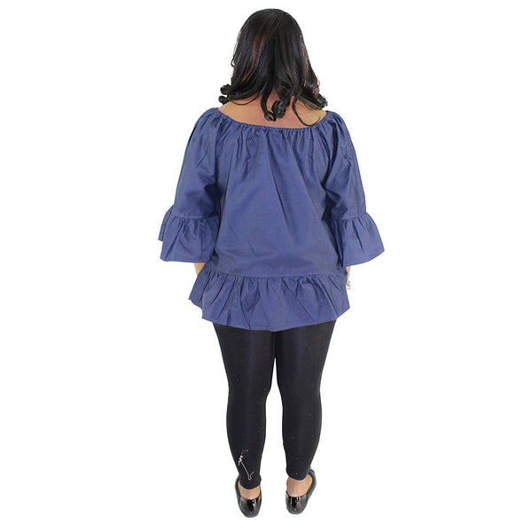 Women's Denim Peplum Top With Long Sleeves - FI-D2001