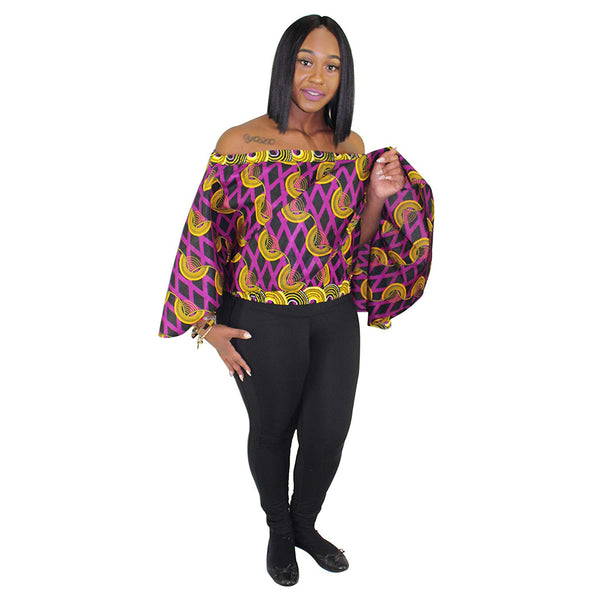Women's Printed Off Shoulder Poncho Blouse - FI-2021