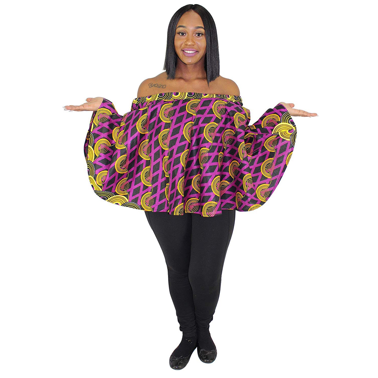 Women's Printed Off Shoulder Poncho Blouse - FI-2021