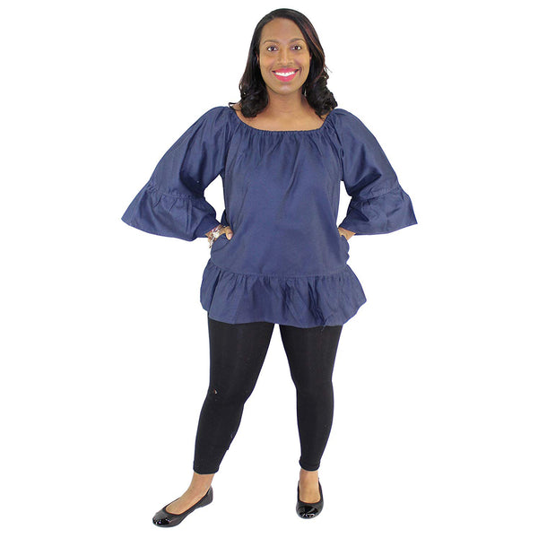 Women's Denim Peplum Top With Long Sleeves - FI-D2001