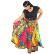 Women's Rainbow Dashiki Maxi Skirt With Elastic Waist - 1864 OM