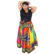 Women's Rainbow Dashiki Maxi Skirt With Elastic Waist - 1864 OM