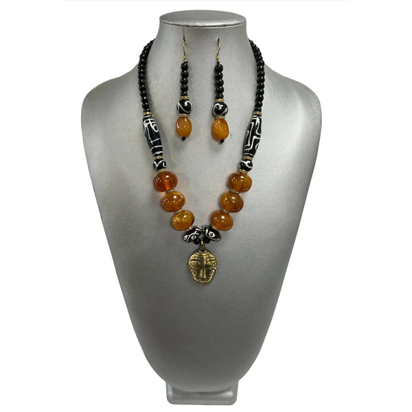 Women's Tribal Face Pendant Necklace Set
