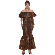 Women's Printed Smocking Off Shoulder Mermaid Dress - FI-P50077