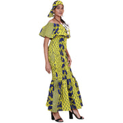 Women's Printed Smocking Off Shoulder Mermaid Dress - FI-P50077