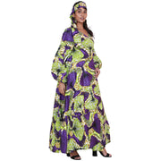 Women's Printed Long Sleeve Maxi Wrap Dress with Scarf - FI-P6203