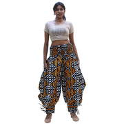 Women's High Waisted Printed Baggy Pants With Tie - FI-140