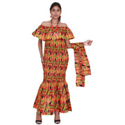 Women's Printed Smocking Off Shoulder Mermaid Dress - FI-P50077