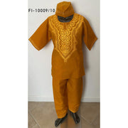 Boy's Embroidered Yellow Pant Set with Kufi Hat - FI-10009 Yellow