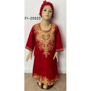 Girl's Gold Embroidered Red Skirt Set - FI-20020-Red