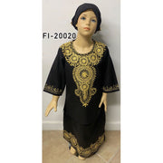 Girl's Gold Embroidered Black Long Sleeve Skirt Set - FI-20020 Black