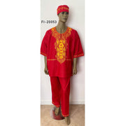 Men's Gold Embroidered Red Pant Set - FI-20053-Red