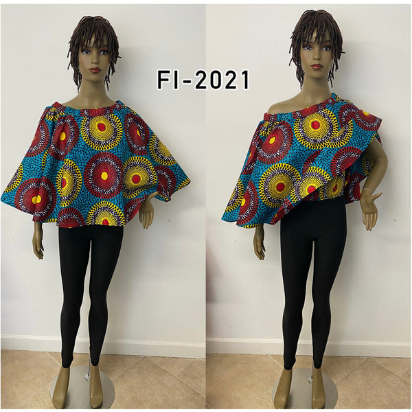 Women's Printed Off Shoulder Poncho Blouse - FI-2021