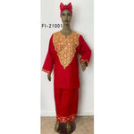 Women's Gold Embroidered Red Skirt Set - FI-21001-Red