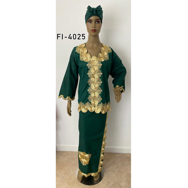 Women's Solid Gold Embroidery Skirt Set - FI-4025