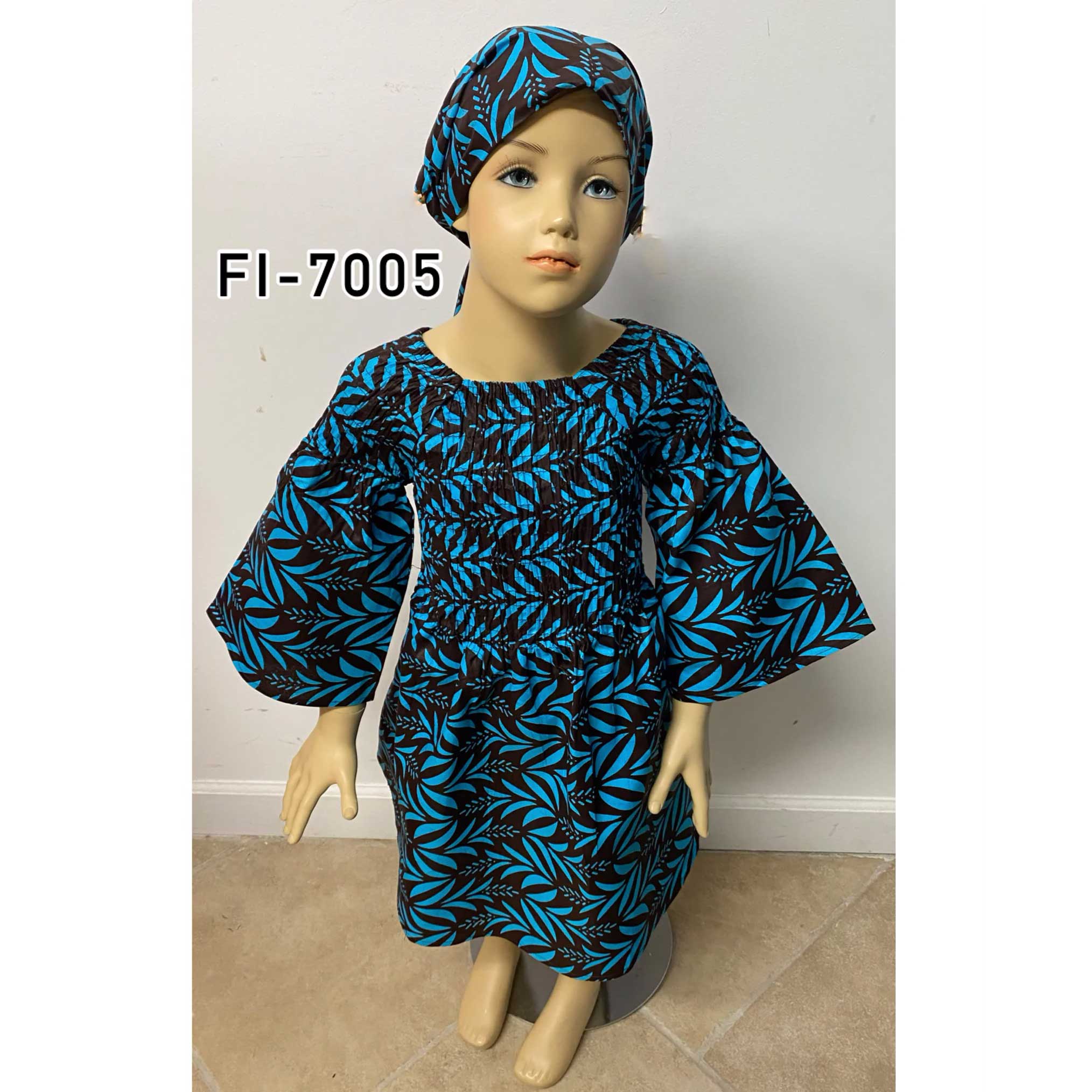 Girl's Long Bell Sleeve Smocking Maxi Dress -- FI-7005