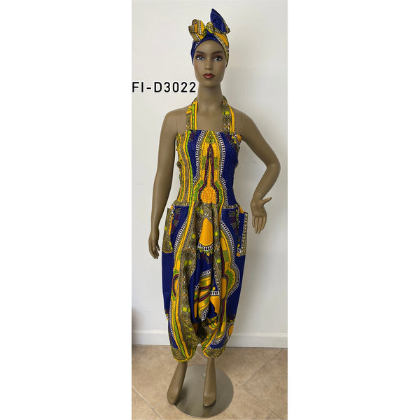 African Women's Dashiki Halter Jumpsuit - FI-D3022