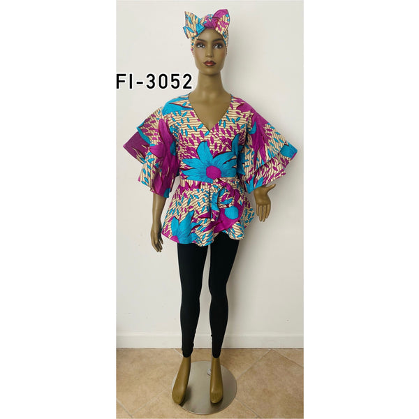 Women's Ruffle Layer Short Sleeve Wrap Blouse - FI-P3052