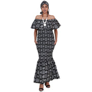 Women's Printed Smocking Off Shoulder Mermaid Dress - FI-P50077