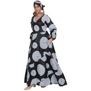 Women's Printed Long Sleeve Maxi Wrap Dress with Scarf - FI-P6203