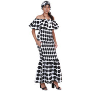 Women's Printed Smocking Off Shoulder Mermaid Dress - FI-P50077
