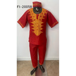 Boy's Embroidered Solid Pant Set with Kufi Hat - FI-20058