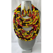 African Print Double Multi Layered Necklace -- Jewelry A39
